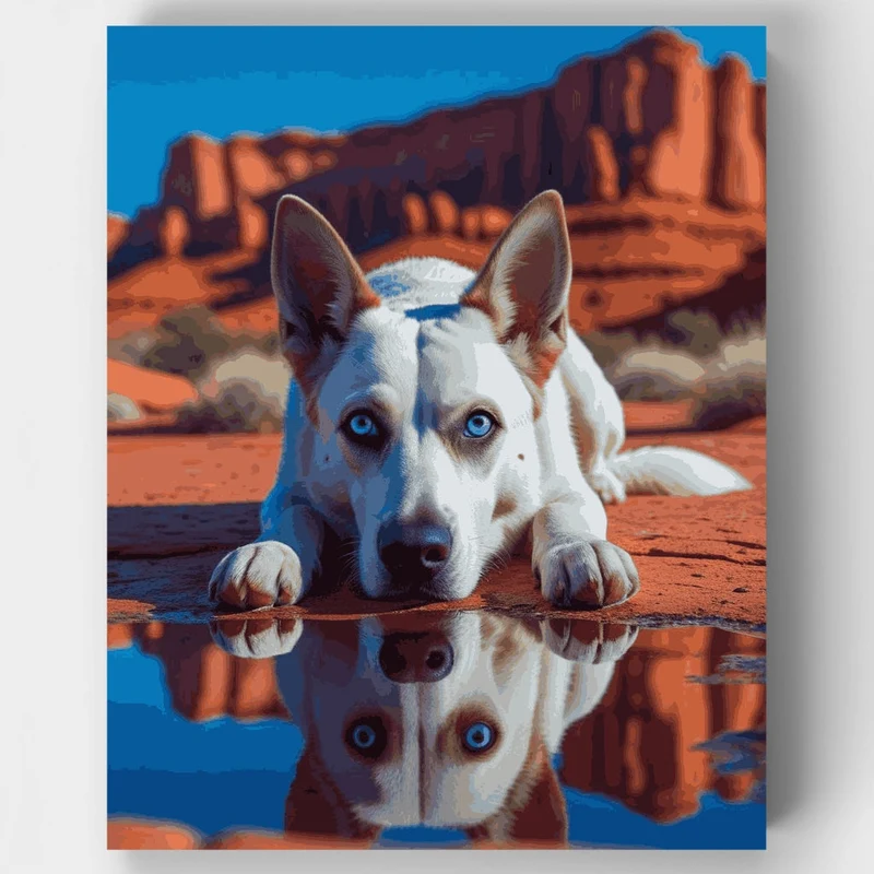 Husky Resting by Desert Rock Formation - Paint by Numbers Kit