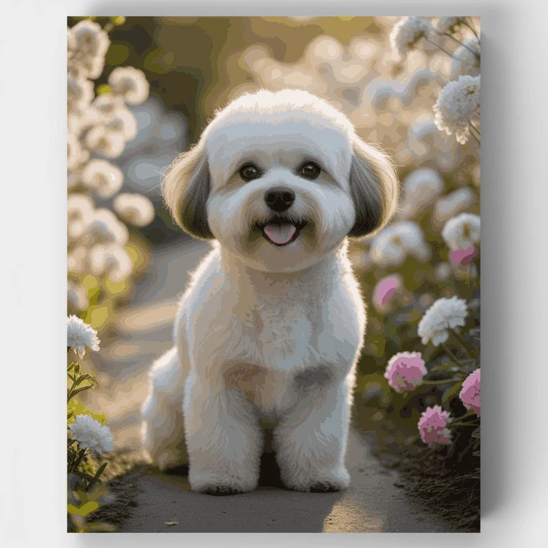 Bichon Frise in Garden - Paint by Numbers Kit