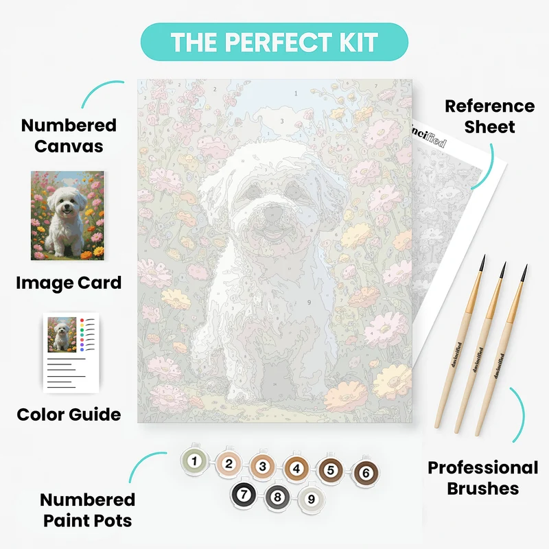 Bichon Frise in Wildflower Meadow - Paint by Numbers Kit