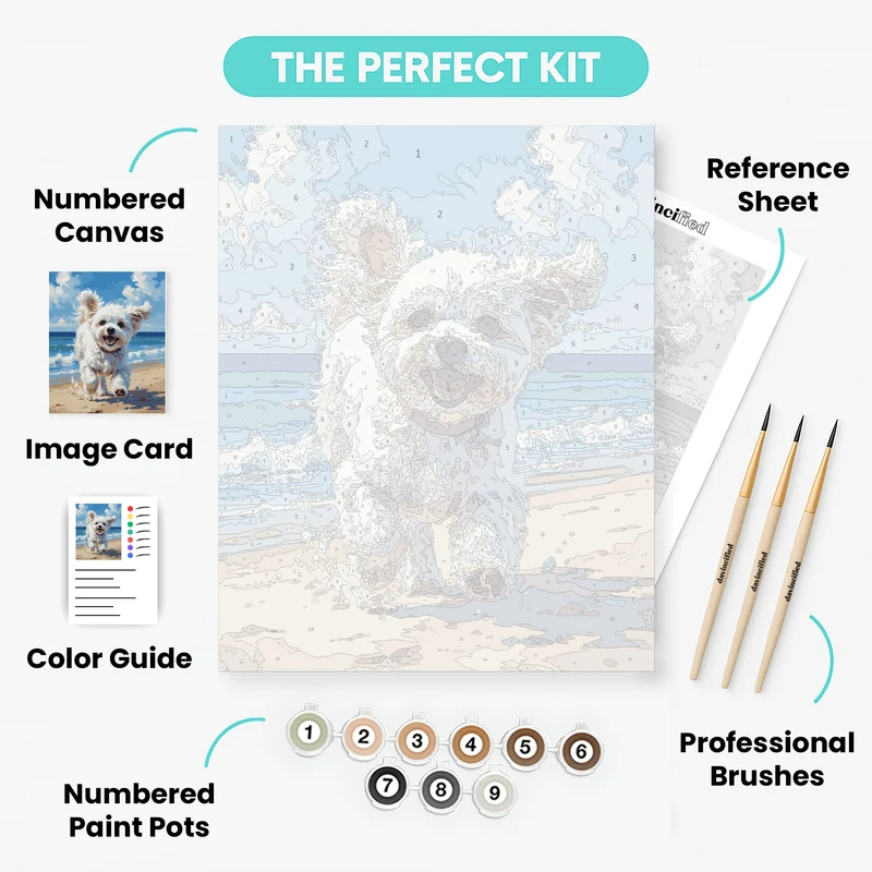 Happy Bichon Frise at the Beach - Paint by Numbers Kit