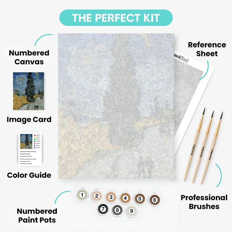 Road with Cypress and Star - Paint by Numbers Kit
