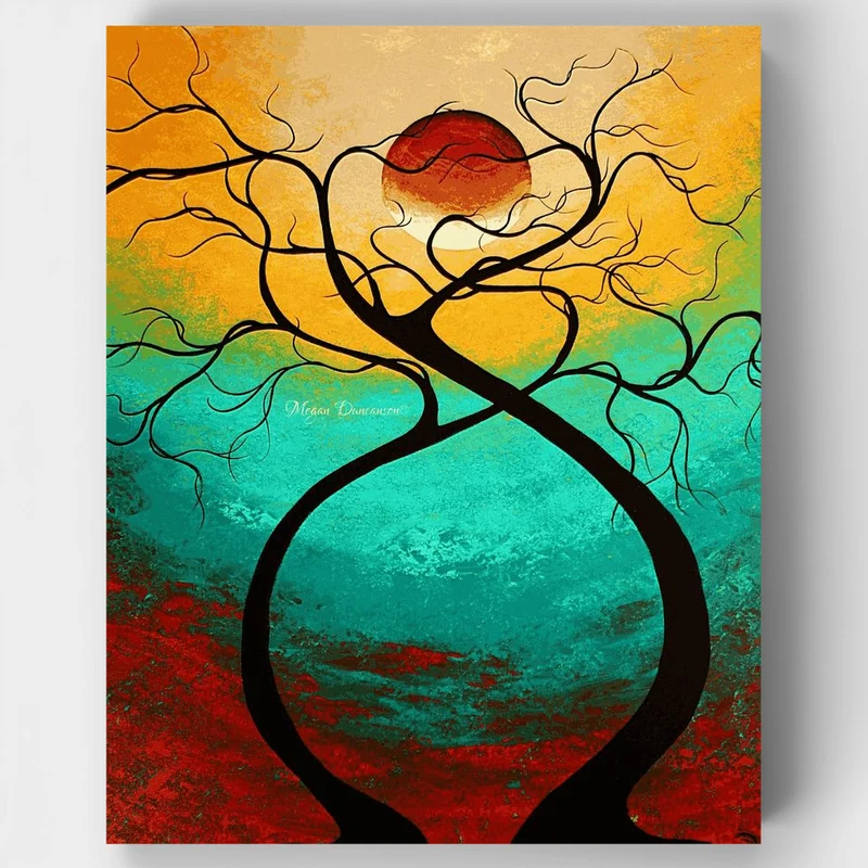 "Twisting Love Abstract Tree Moon Landscape" Paint by Numbers Kit