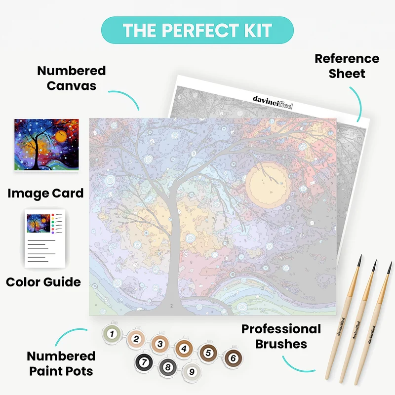 "Winter Sparkle Abstract Landscape Tree Painting" Paint by Numbers Kit