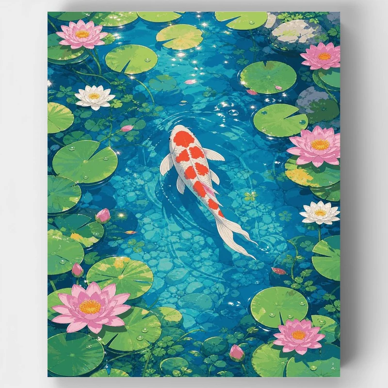"Koi in the Blossoming Pond" Paint by Numbers Kit