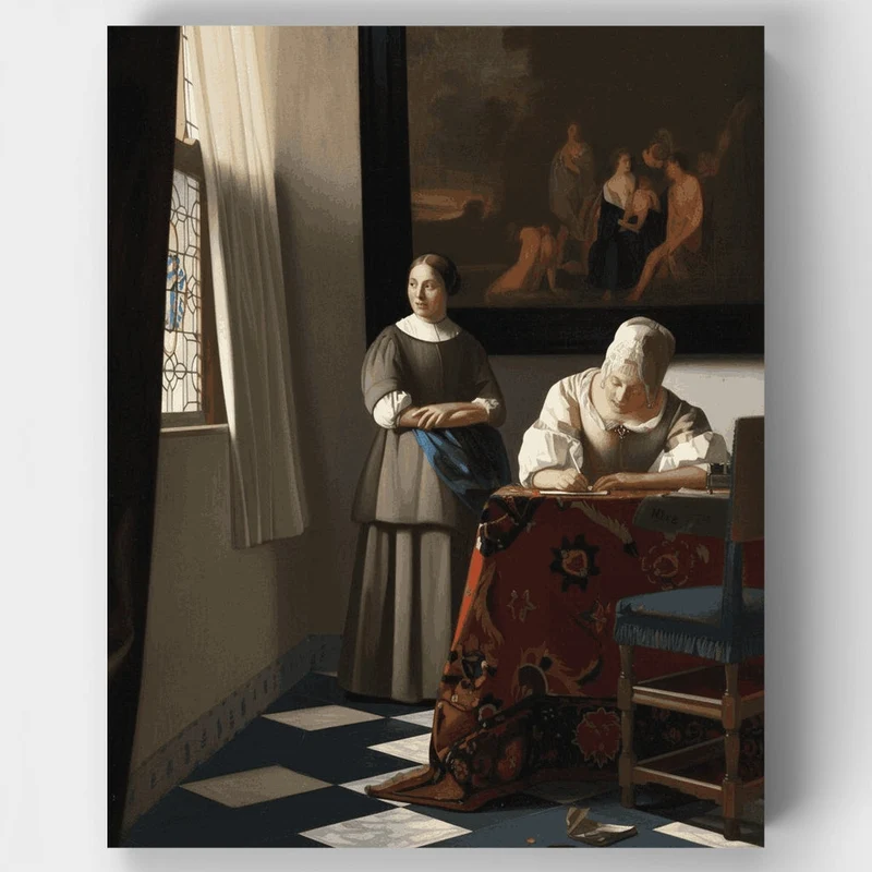 Lady Writing a Letter with Her Maid - Paint by Numbers Kit