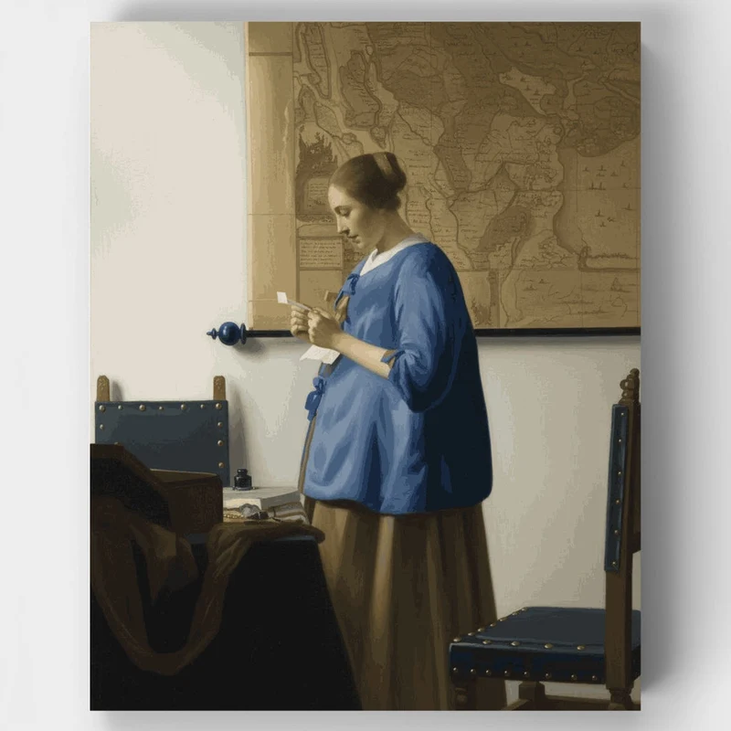 Woman in Blue Reading a Letter - Paint by Numbers Kit