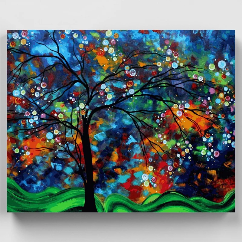 "Shimmer in the Sky Abstract Landscape Tree" Paint by Numbers Kit