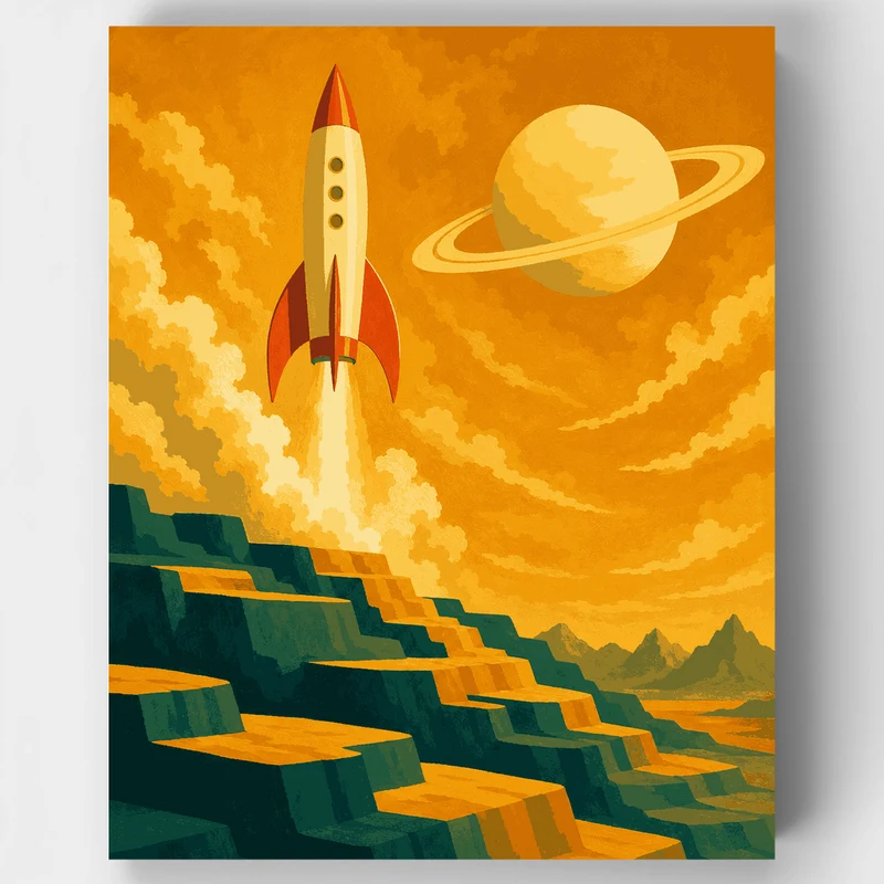 Retro Rocket Launch - Paint by Numbers Kit