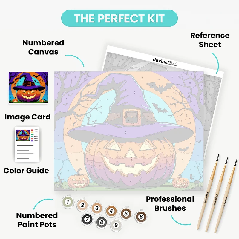 Giant Halloween Pumpkin with Witch Hat - Paint by Numbers Kit