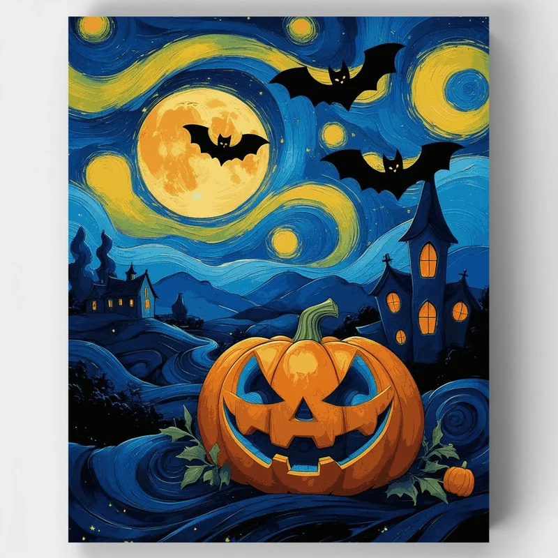 Halloween Starry Night with Jack-o'-Lantern - Paint by Numbers Kit