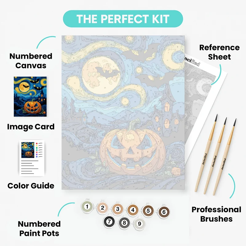 Halloween Starry Night with Jack-o'-Lantern - Paint by Numbers Kit