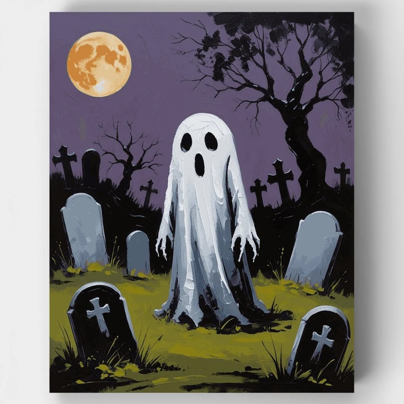 Spooky Ghost Cemetery Scene - Paint by Numbers Kit