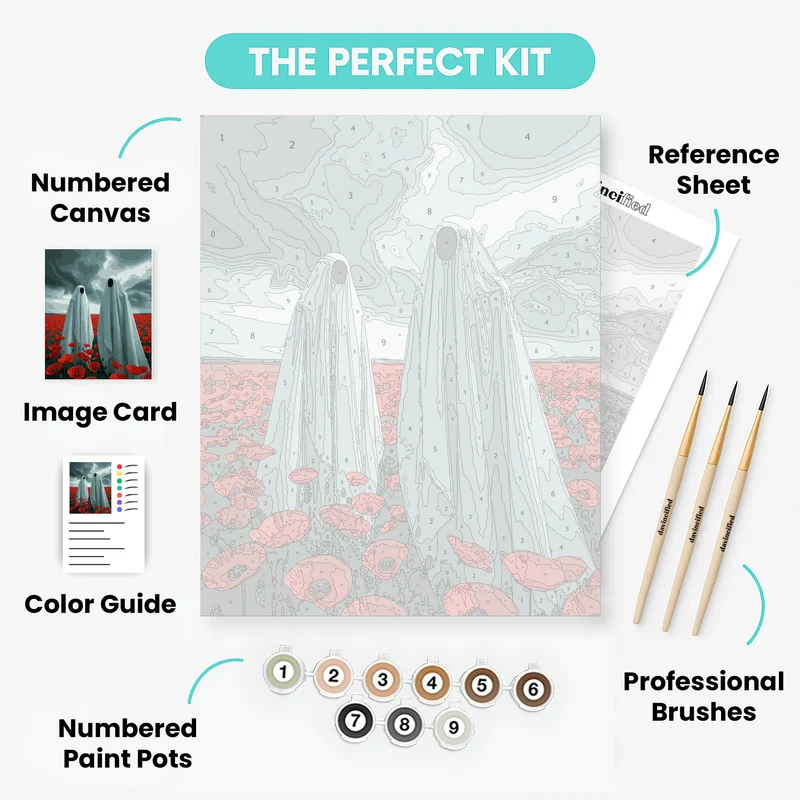 Ghostly Figures in Poppy Field - Paint by Numbers Kit