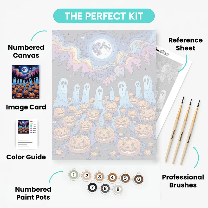 Halloween Night with Ghosts and Pumpkins - Paint by Numbers Kit