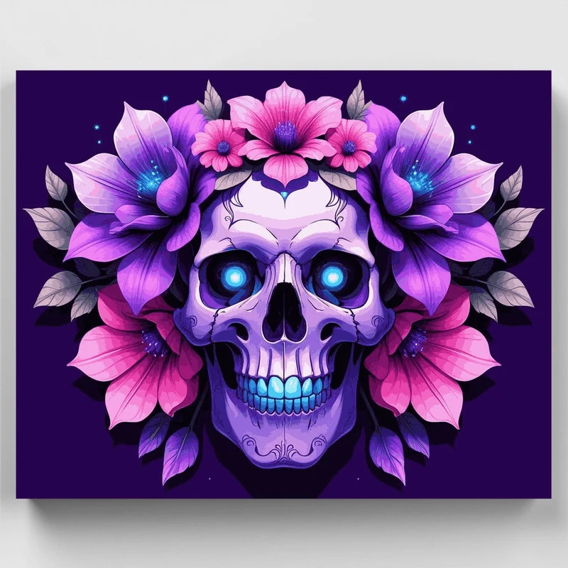 Floral Skull with Purple Flowers - Paint by Numbers Kit