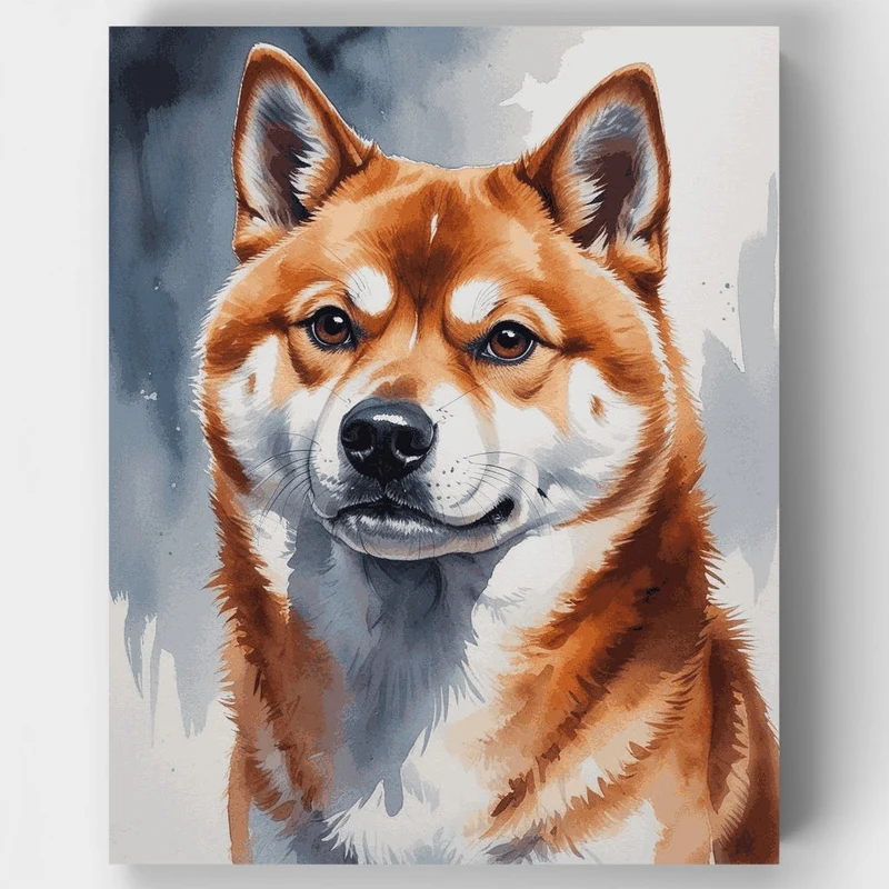 Shiba Inu Watercolor Portrait - Paint by Numbers Kit