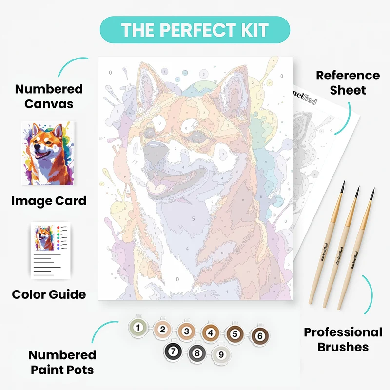 Vibrant Shiba Inu Watercolor Portrait - Paint by Numbers Kit