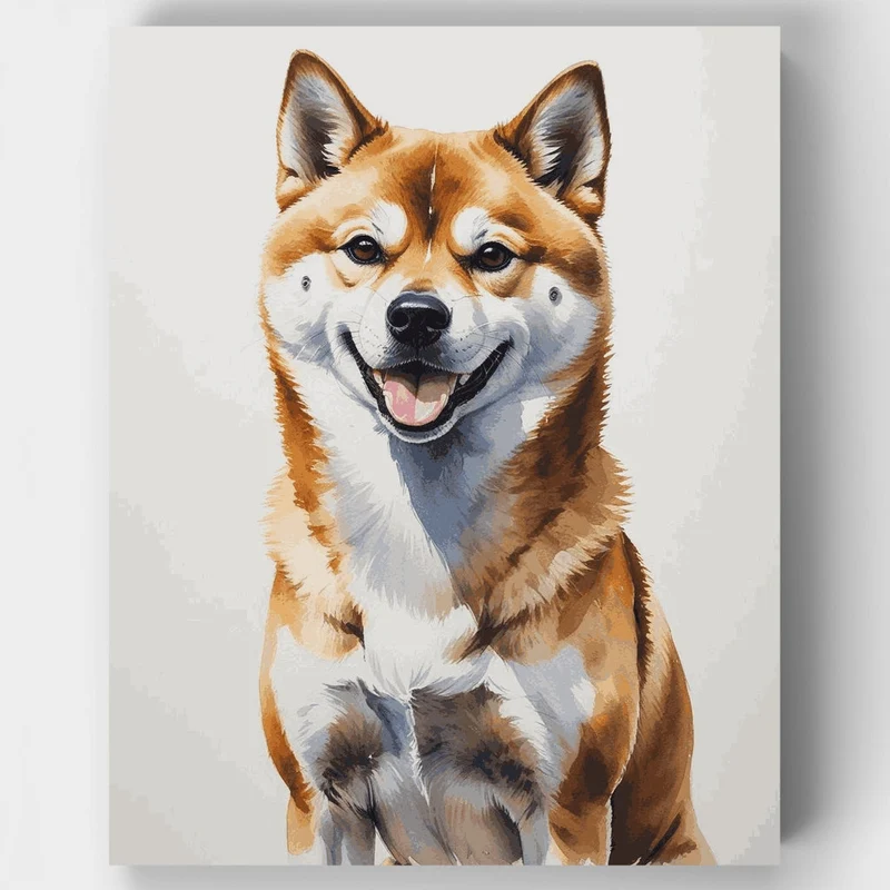 Smiling Shiba Inu Watercolor Portrait - Paint by Numbers Kit