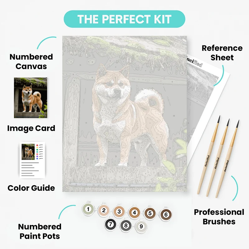 Shiba Inu on Wooden Fence - Paint by Numbers Kit