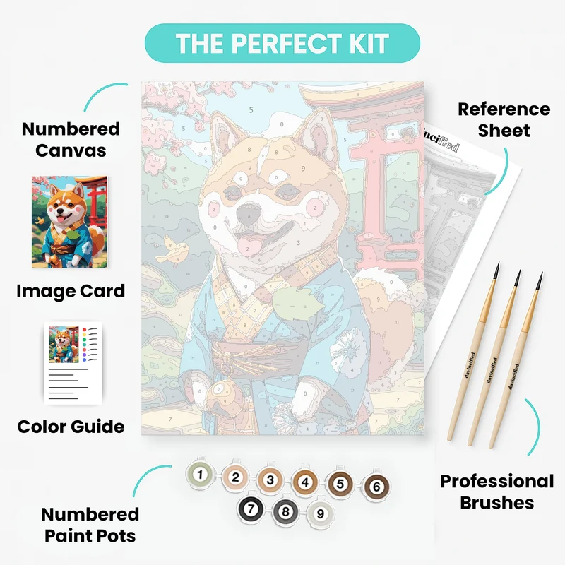 Shiba Inu in Traditional Japanese Kimono - Paint by Numbers Kit