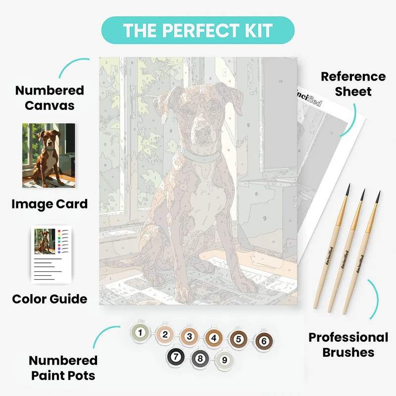 Brown and White Dog Sitting by Window - Paint by Numbers Kit