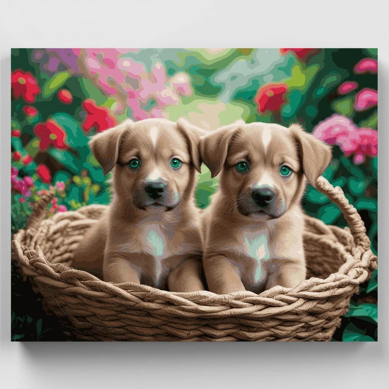 Adorable Puppies in Basket - Paint by Numbers Kit