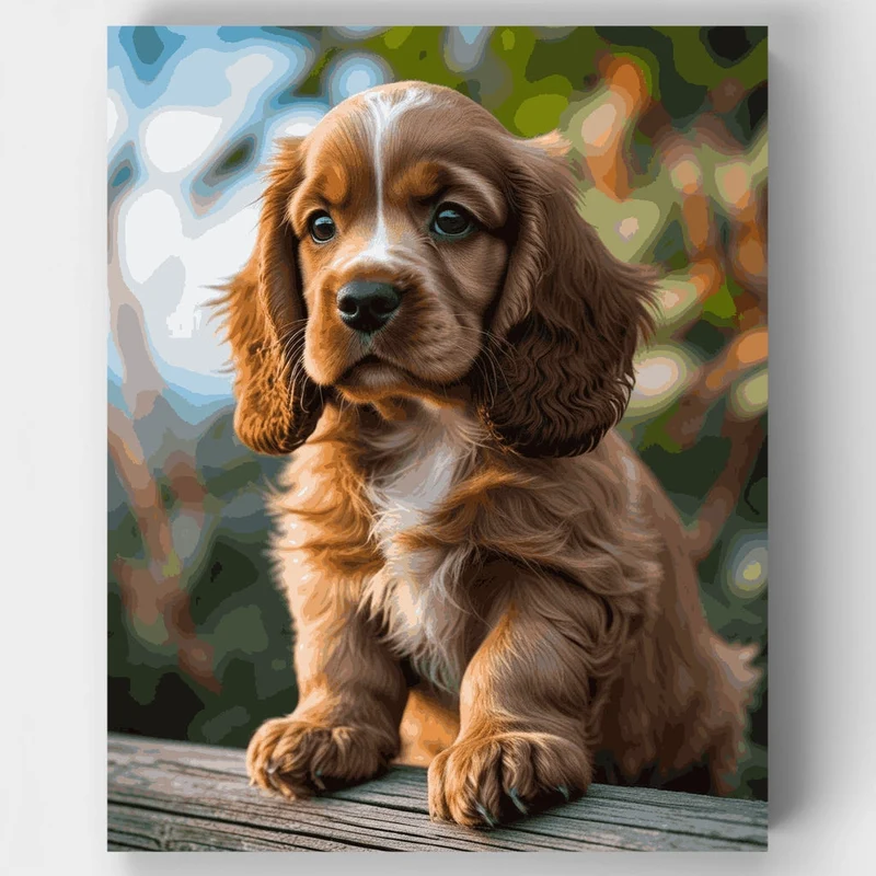 Charming Cocker Spaniel Puppy on Wooden Deck - Paint by Numbers Kit