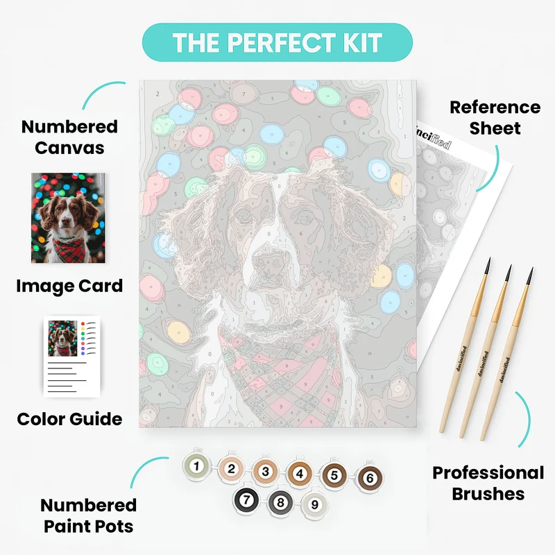 Festive Spaniel Christmas Portrait - Paint by Numbers Kit