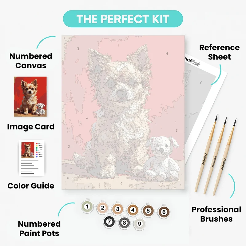 Adorable Yorkie with Teddy Bear - Paint by Numbers Kit