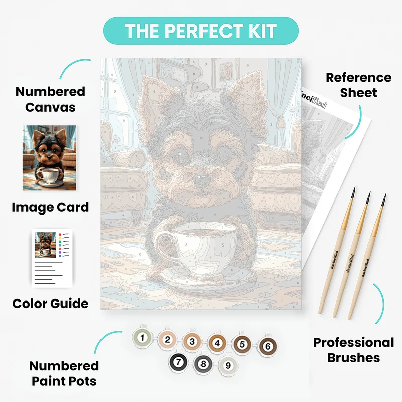 Adorable Yorkshire Terrier with Tea Cup - Paint by Numbers Kit