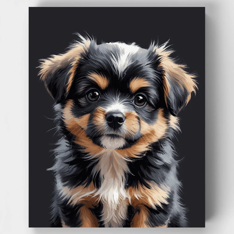 Fluffy Yorkshire Terrier Puppy Portrait - Paint by Numbers Kit