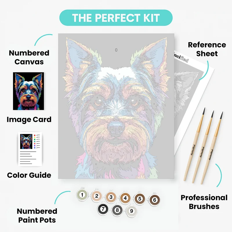 Vibrant Rainbow Yorkie Portrait - Paint by Numbers Kit