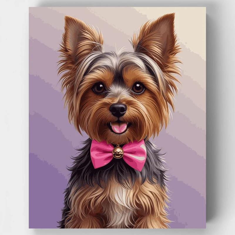 Adorable Yorkshire Terrier with Pink Bow Tie - Paint by Numbers Kit