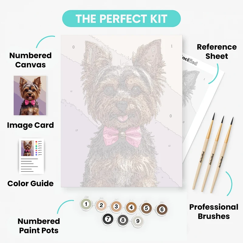 Adorable Yorkshire Terrier with Pink Bow Tie - Paint by Numbers Kit