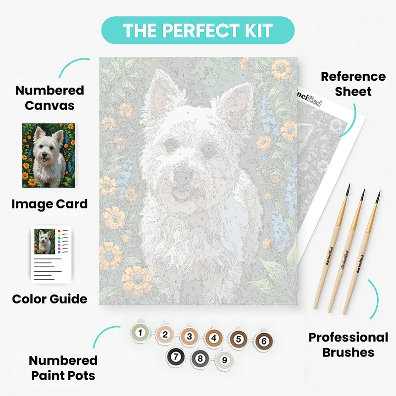 Westie in Wildflower Garden - Paint by Numbers Kit