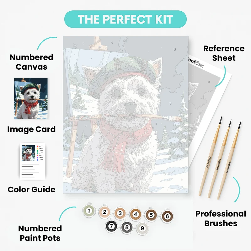 Westie Artist in Winter Wonderland - Paint by Numbers Kit
