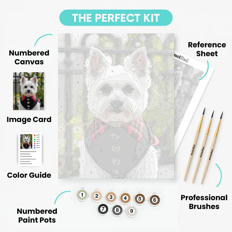 Dapper Westie in Plaid Vest - Paint by Numbers Kit
