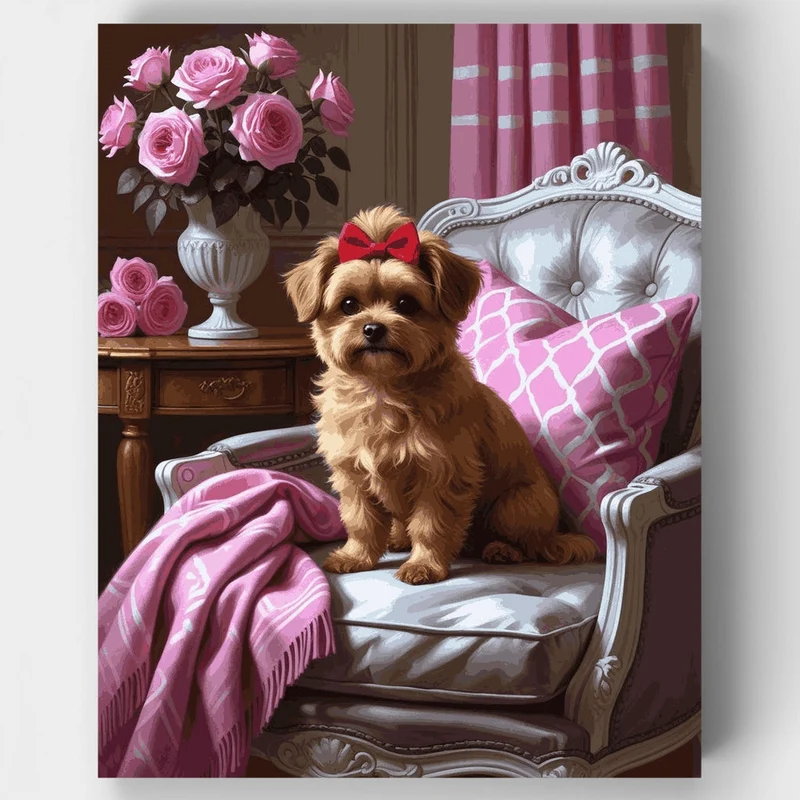 Pampered Yorkshire Terrier in Pink Elegance - Paint by Numbers Kit