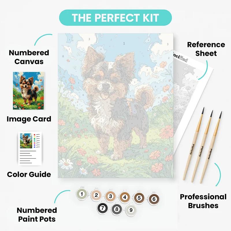 Adorable Yorkshire Terrier in Flower Field - Paint by Numbers Kit