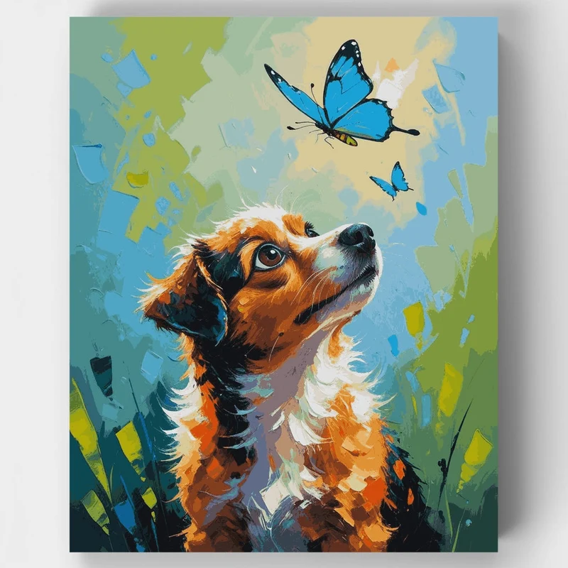 Dog and Butterfly - Paint by Numbers Kit