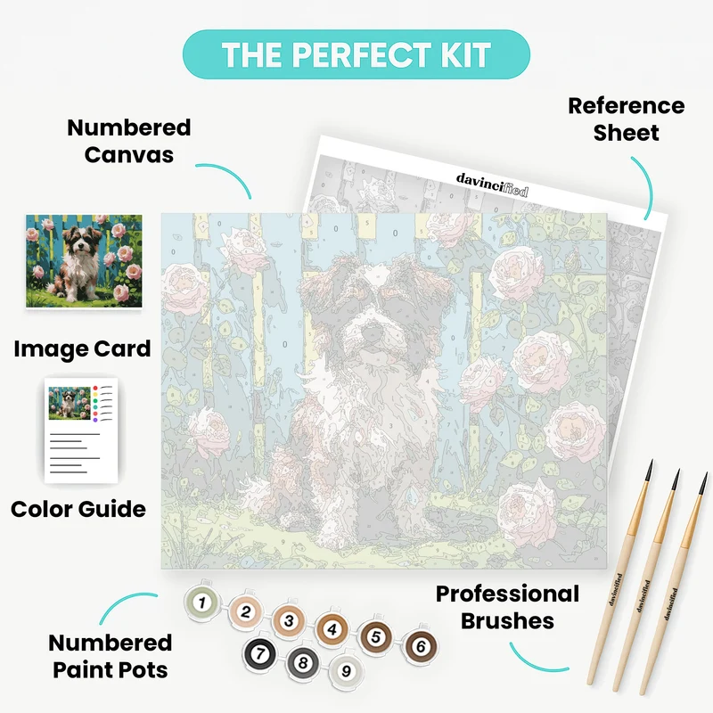 Adorable Puppy in Rose Garden - Paint by Numbers Kit