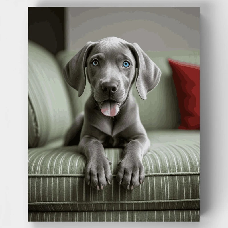 Gray Weimaraner Puppy on Couch - Paint by Numbers Kit