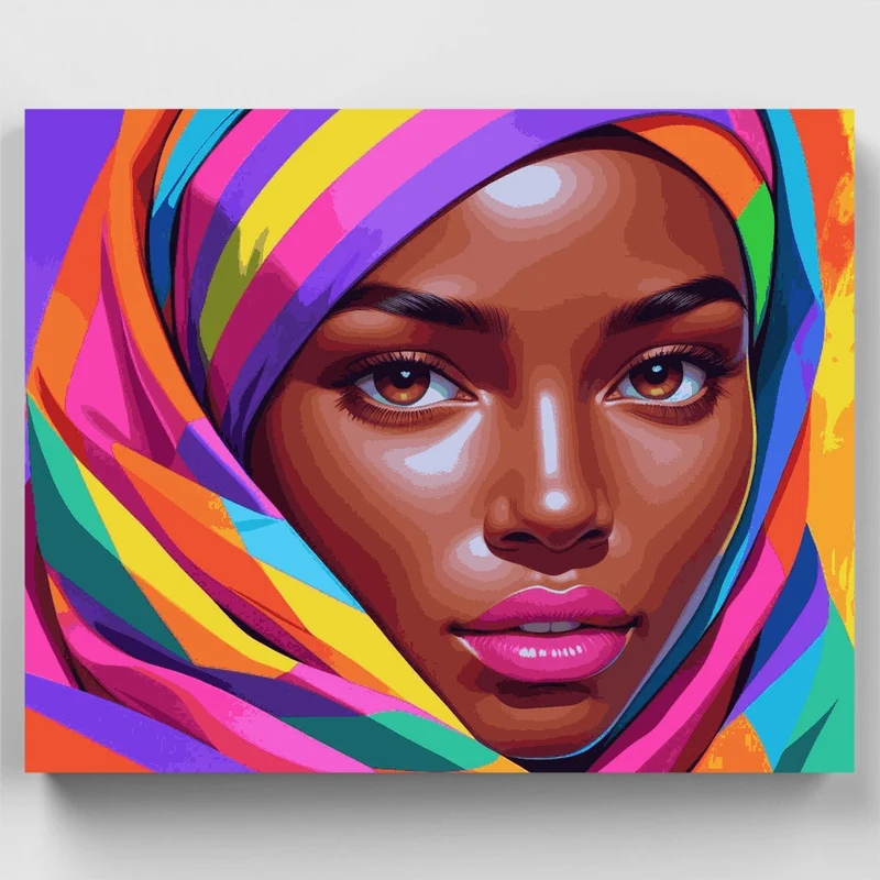 Colorful African Woman with Rainbow Headwrap - Paint by Numbers Kit
