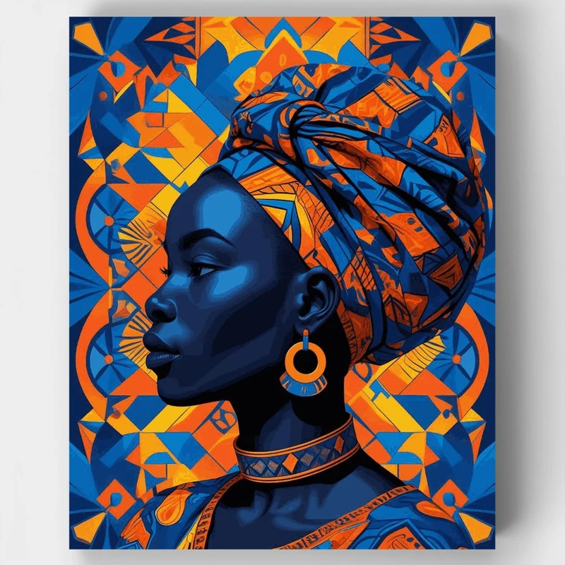 Vibrant African Woman with Geometric Headwrap - Paint by Numbers Kit