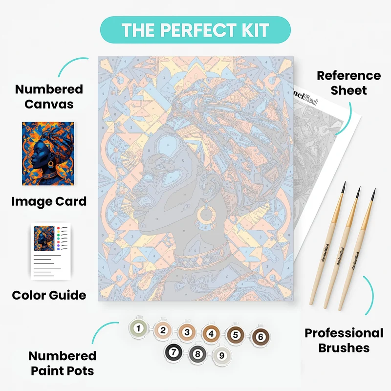 Vibrant African Woman with Geometric Headwrap - Paint by Numbers Kit