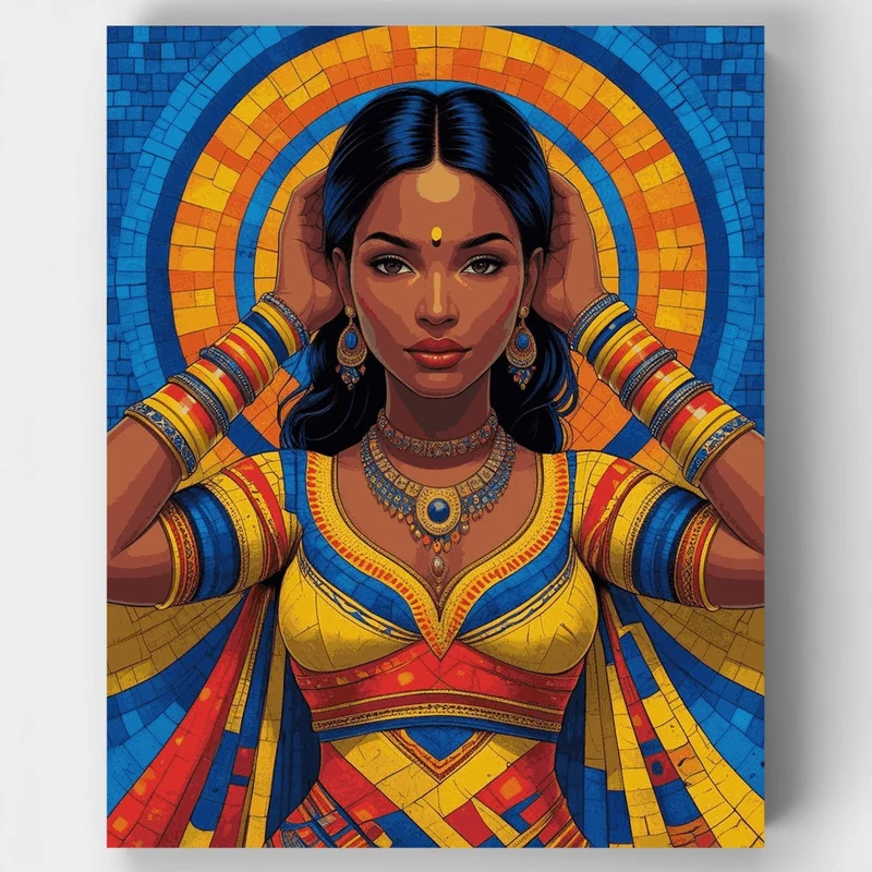 Radiant Indian Goddess in Mosaic Glory - Paint by Numbers Kit