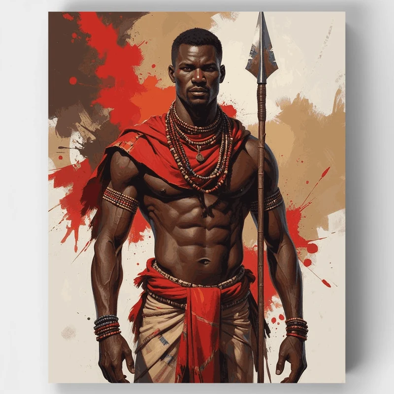 African Warrior with Spear - Paint by Numbers Kit