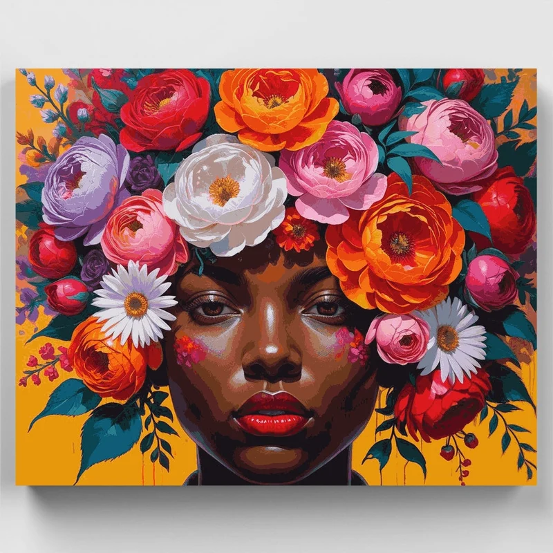 Vibrant Floral Portrait Woman - Paint by Numbers Kit