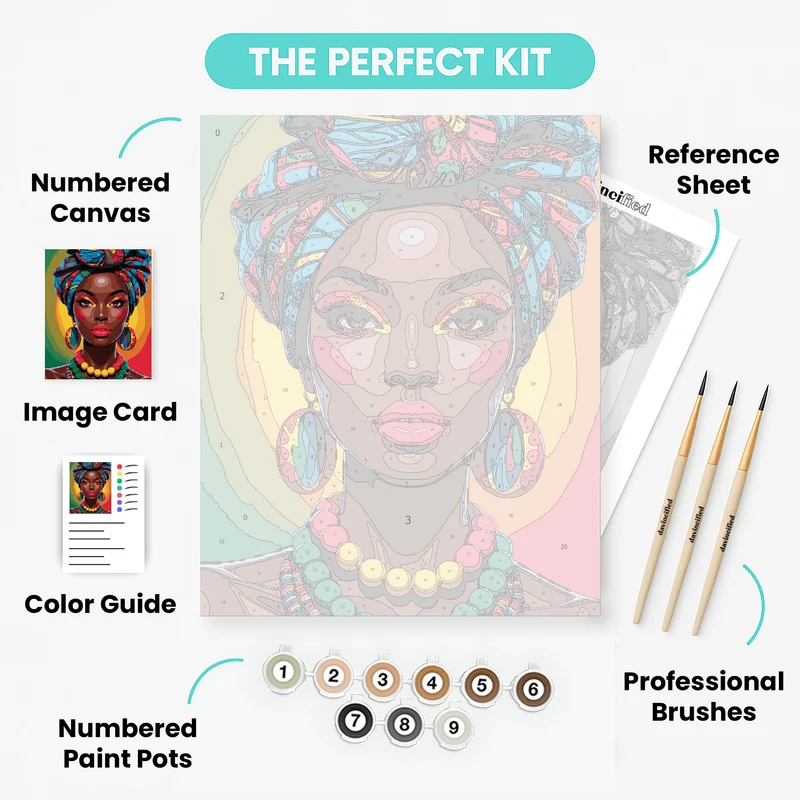Colorful African Woman with Traditional Headwrap - Paint by Numbers Kit