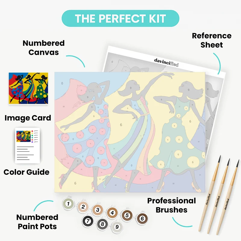 Dancing Women in Colorful Dresses - Paint by Numbers Kit